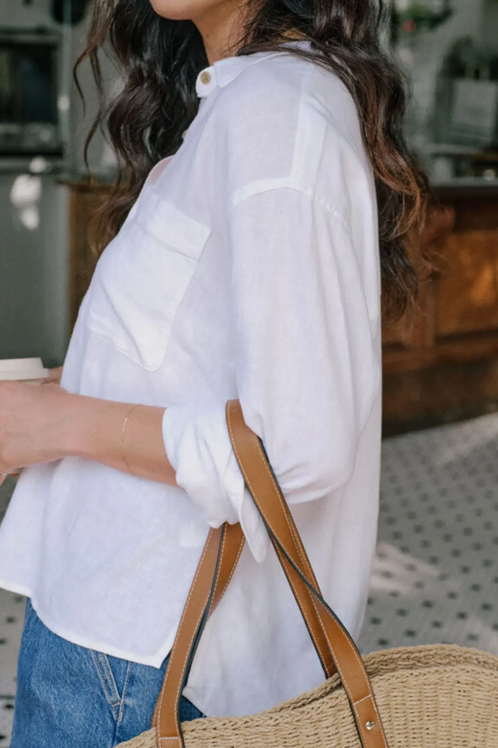 Ceres Life Relaxed Pocket Shirt- White Fashion