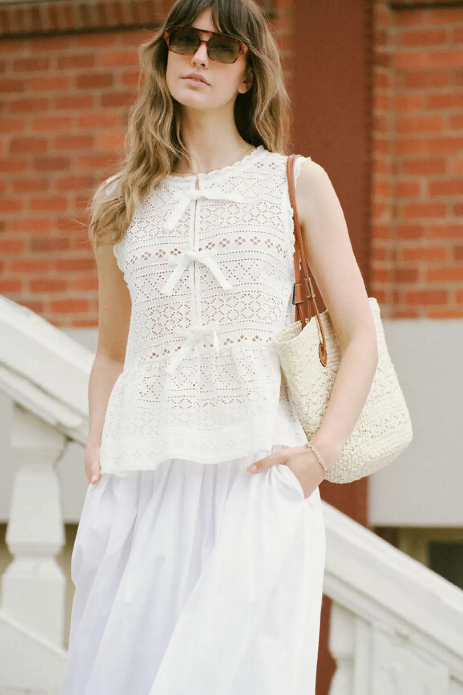 Ceres Life Sleeveless Tie Top - White Sale