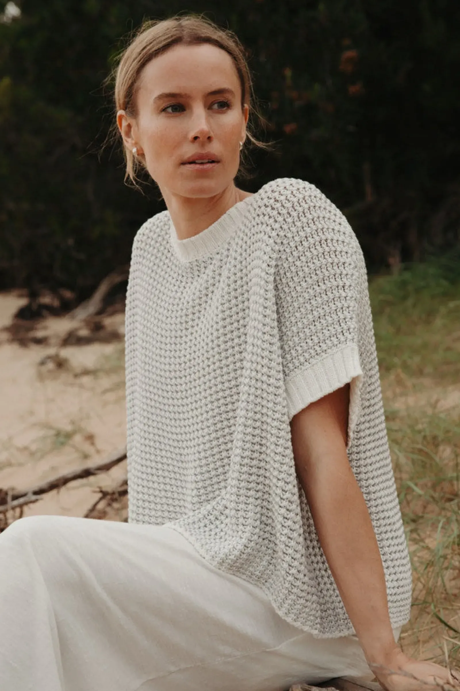 Talamaya Sunray Rib Crop Pullover - White Discount