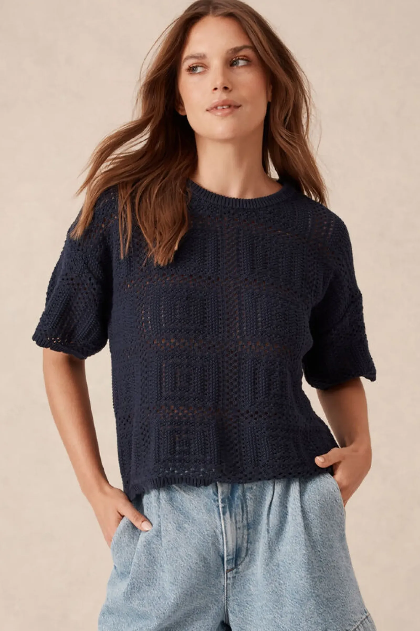 Ceres Life Square Knit Boxy Tee - New Navy Discount