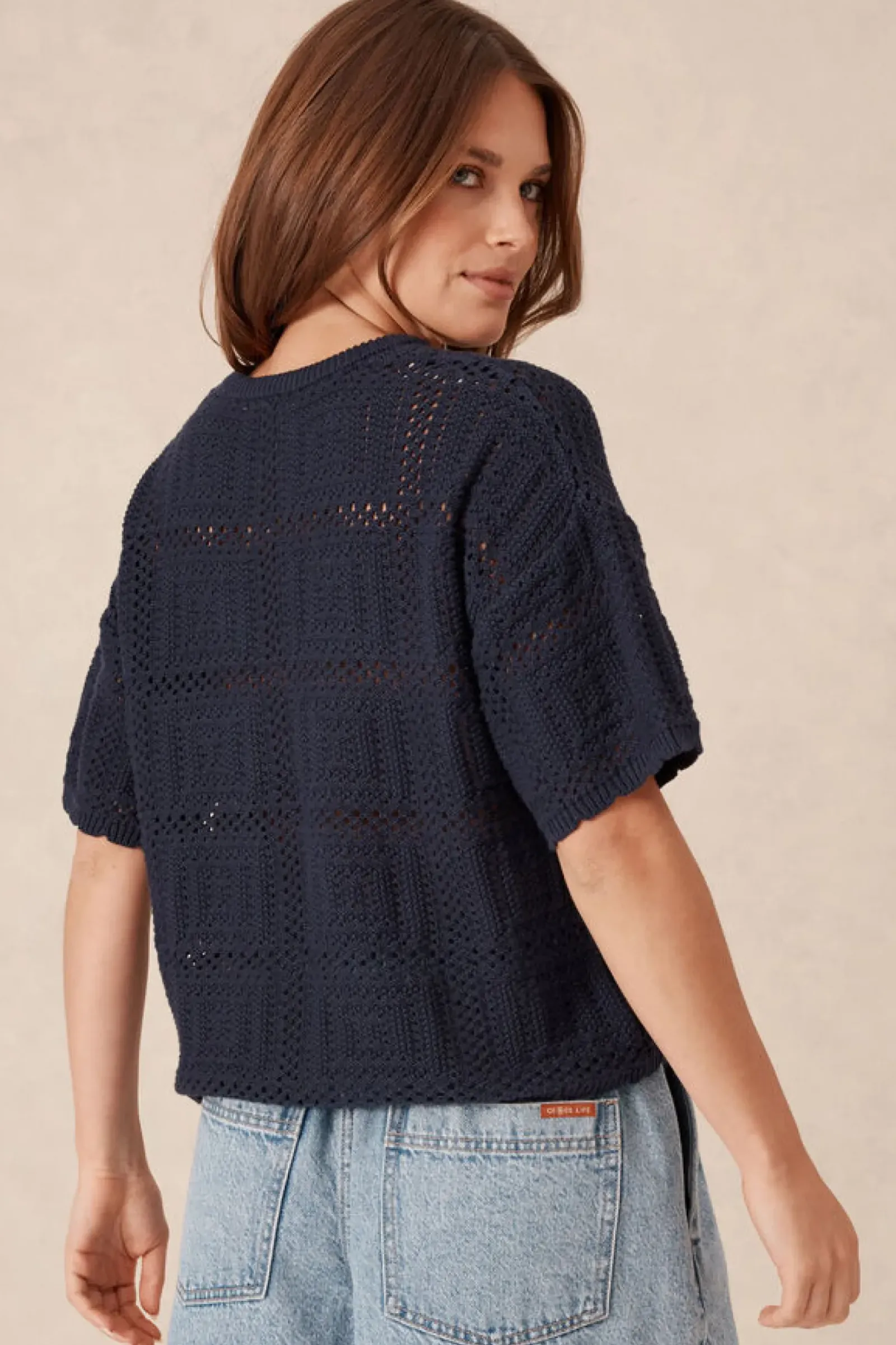 Ceres Life Square Knit Boxy Tee - New Navy Discount