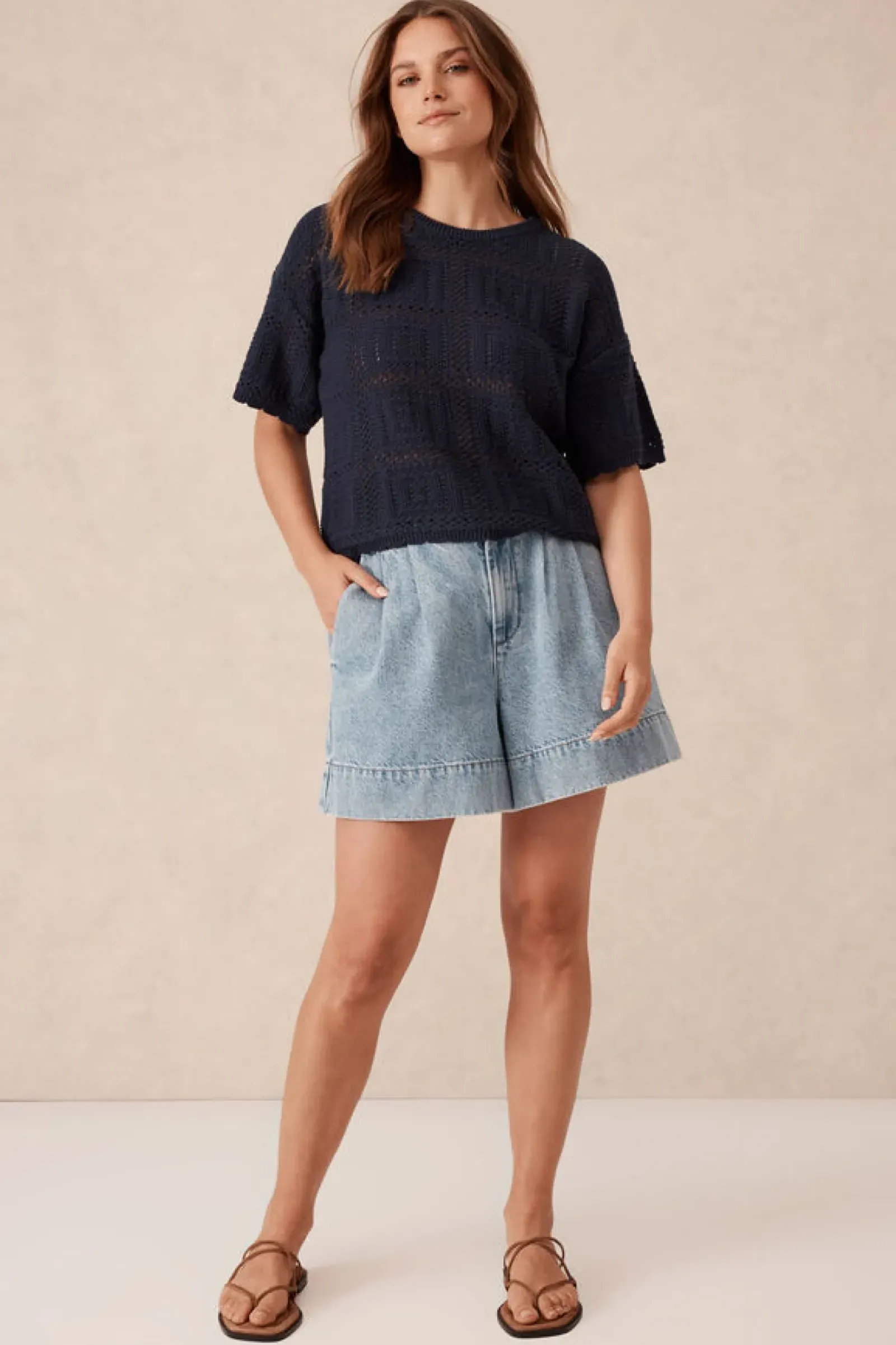 Ceres Life Square Knit Boxy Tee - New Navy Discount