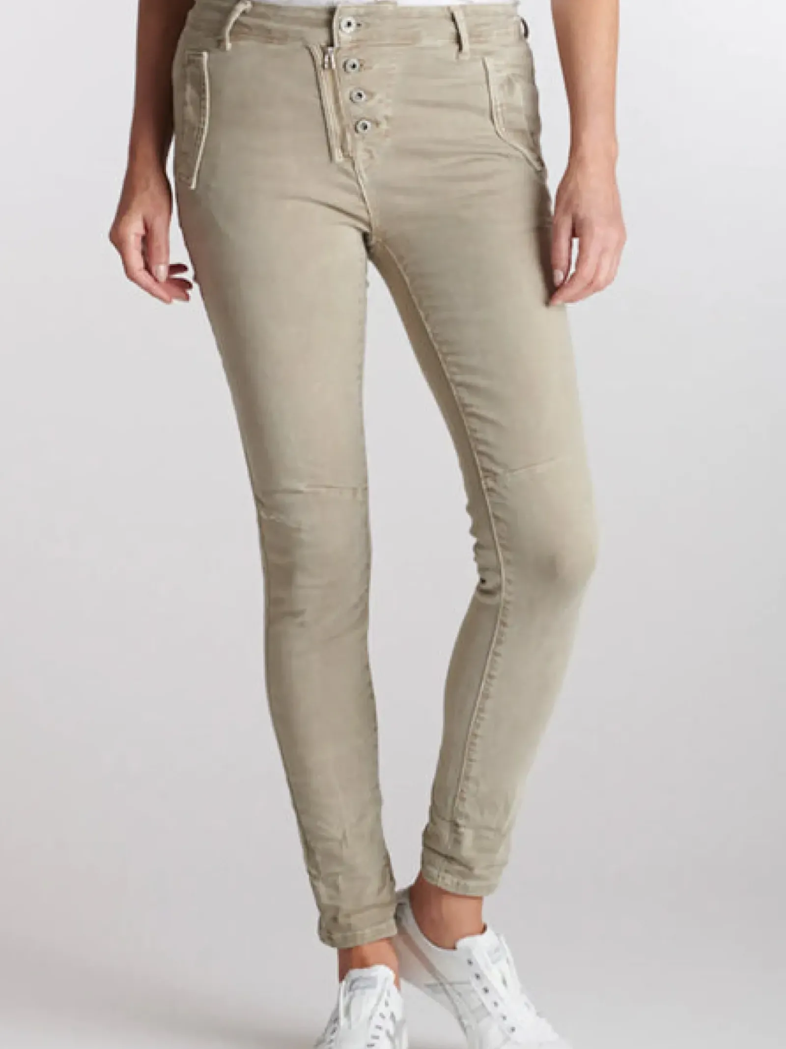 Italian Star Button Jean - Beige Fashion
