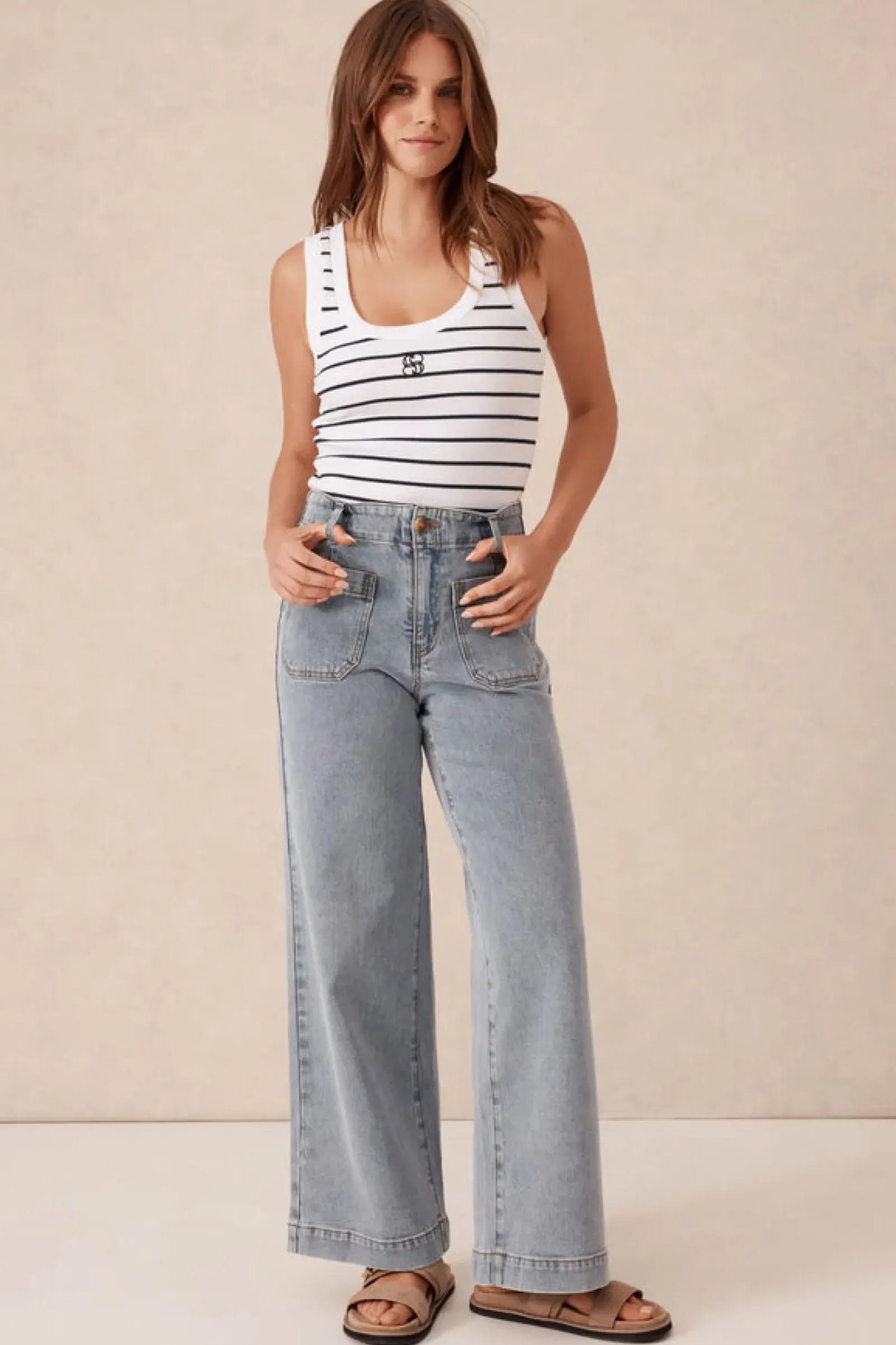 Ceres Life Wide Leg Front Pocket Jean - Vintage Blue Online