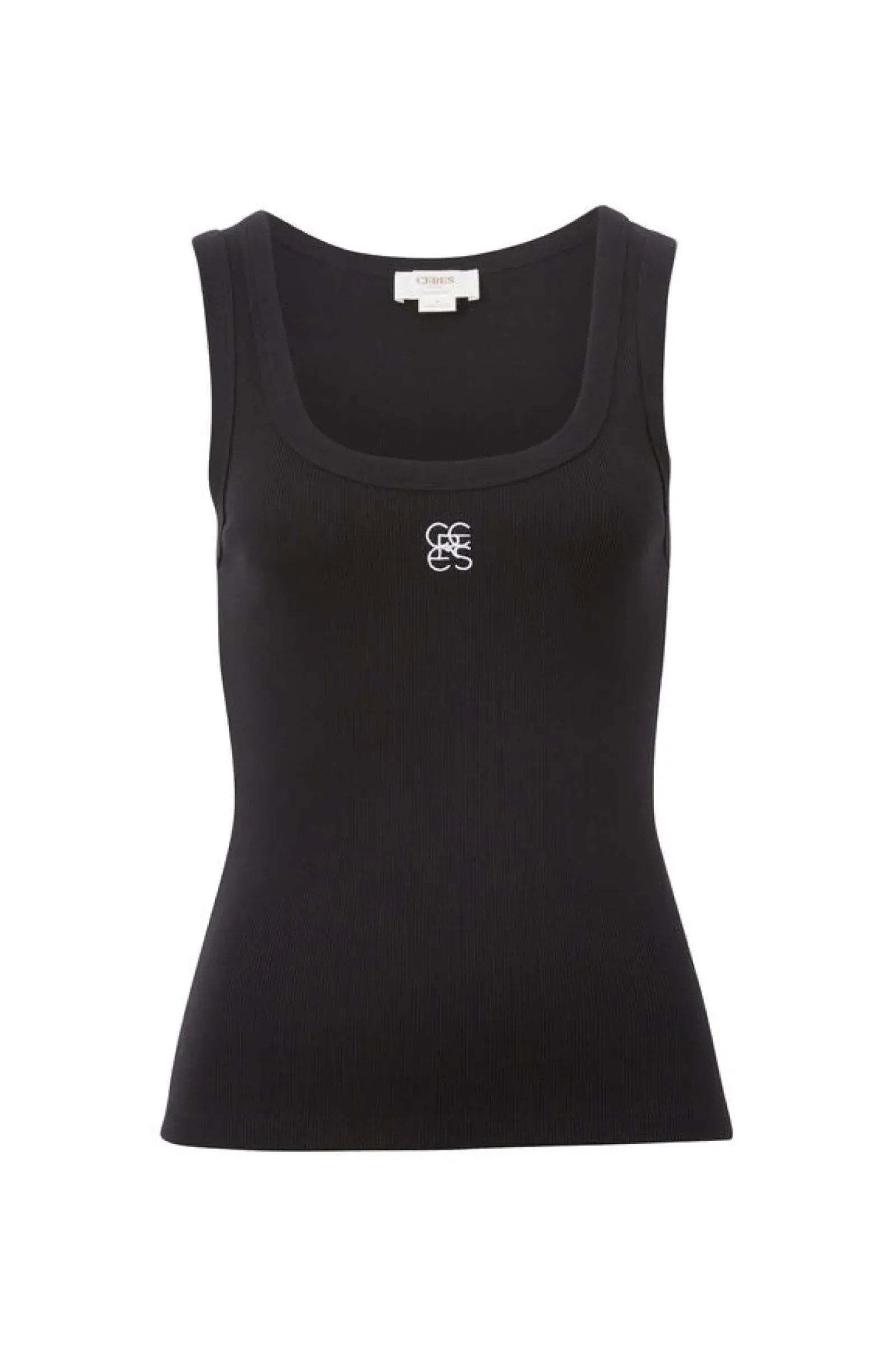 Ceres Life Contour Rib Scoop Tank - Black/White Monogram Embroidery Online