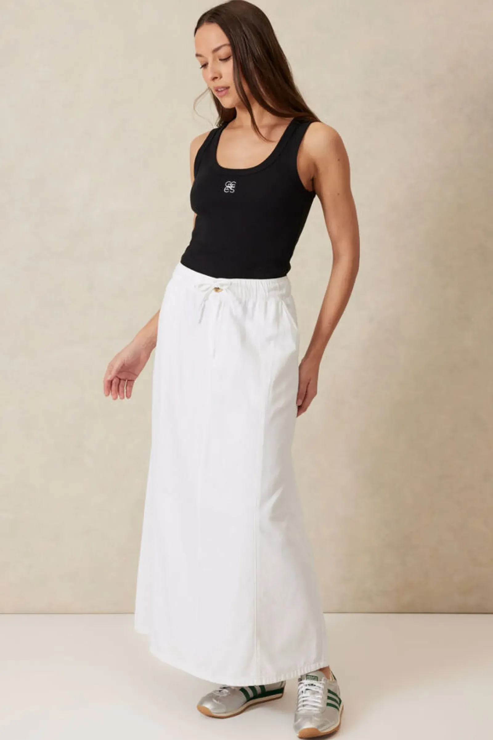 Ceres Life Contour Rib Scoop Tank - Black/White Monogram Embroidery Online