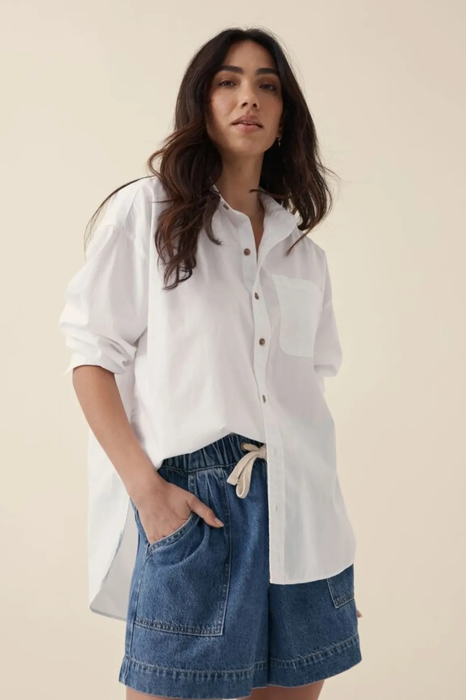 Ceres Life Oversized Poplin Shirt - White Online