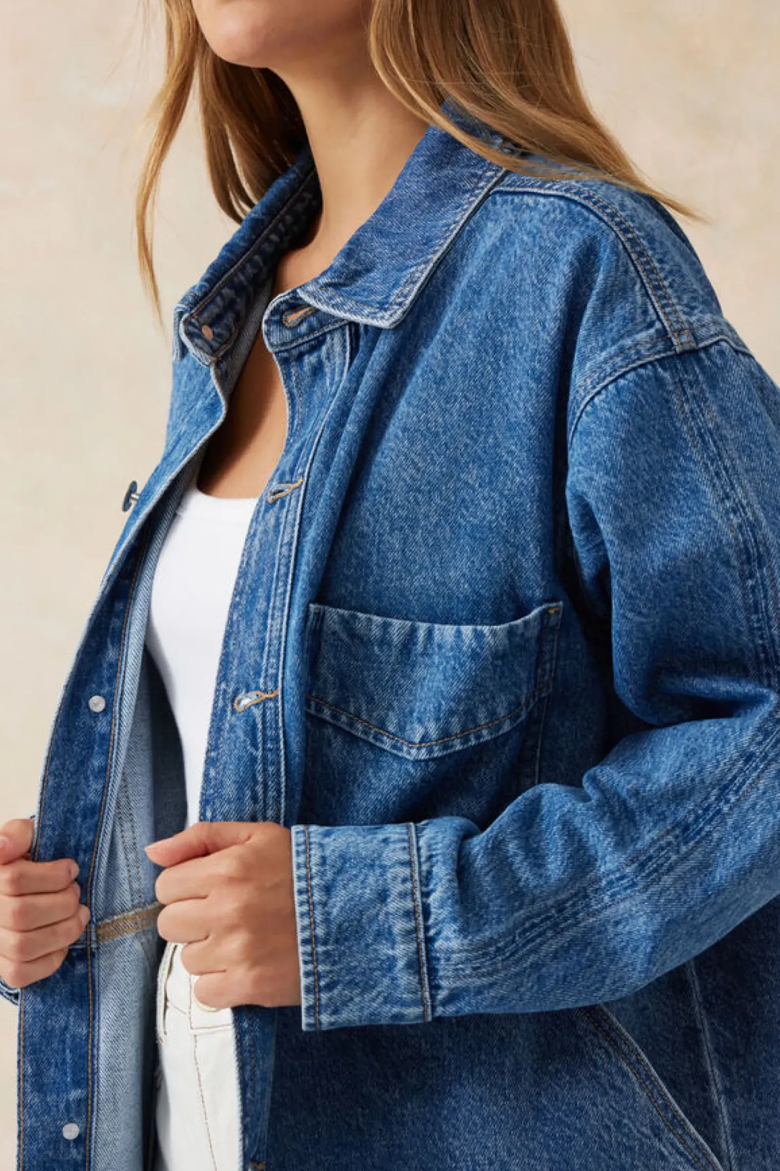 Ceres Life Denim Side Pocket Shacket - Fresh Indigo Outlet