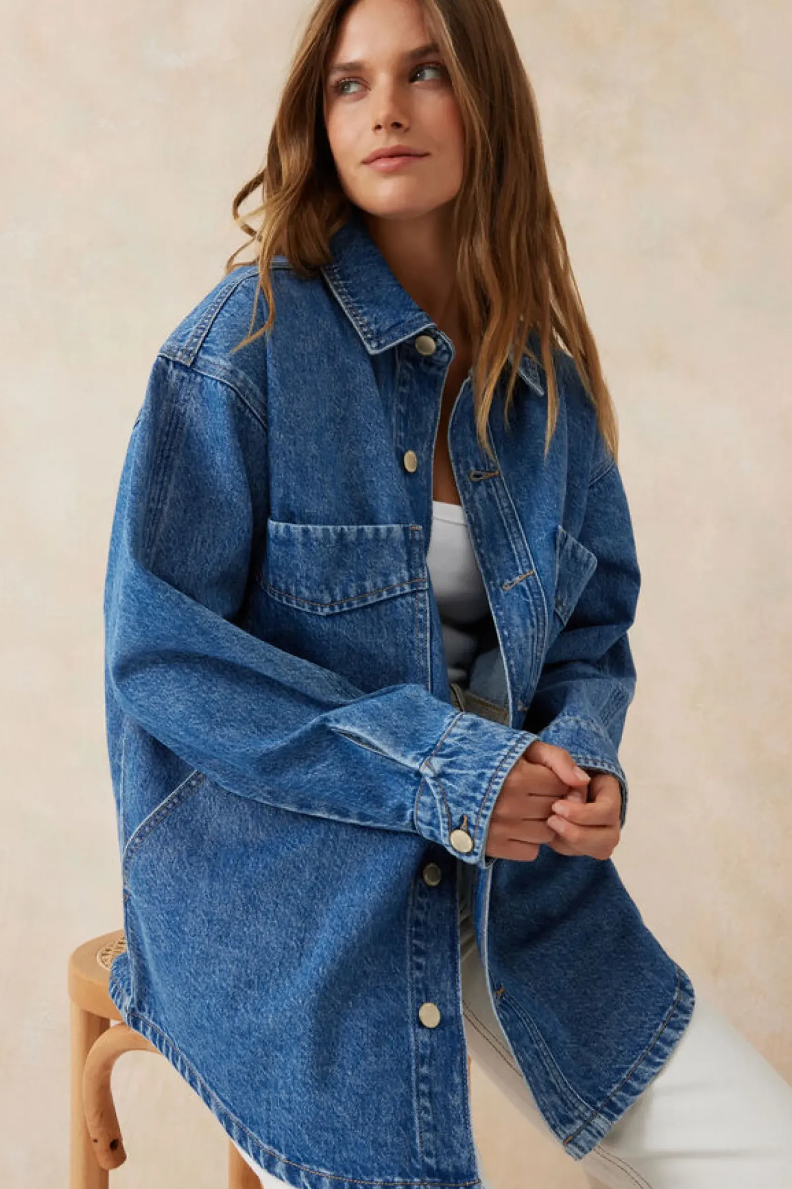 Ceres Life Denim Side Pocket Shacket - Fresh Indigo Outlet