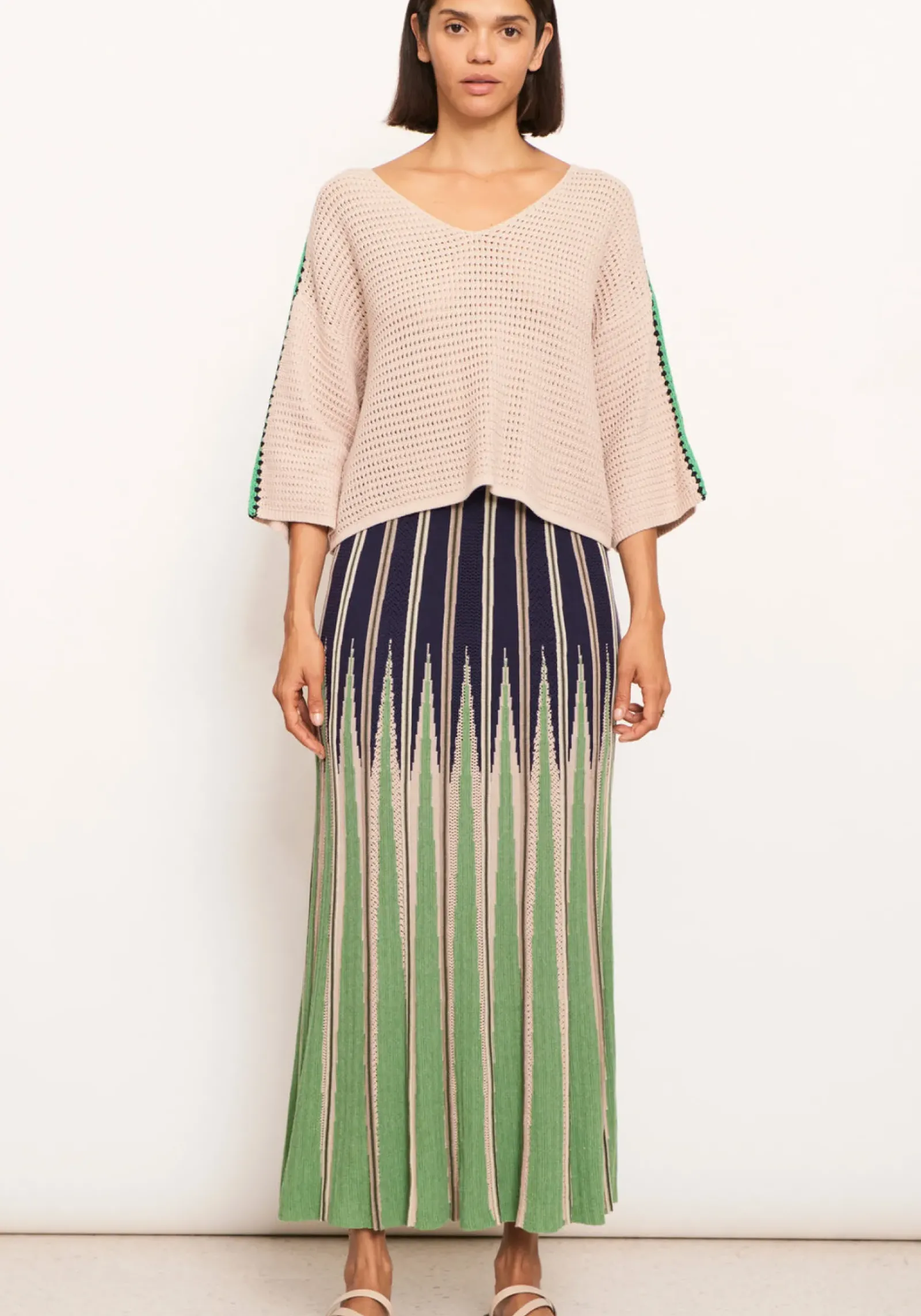 Pol Xander Crochet Tee - Pebble/Ink/Green Fashion