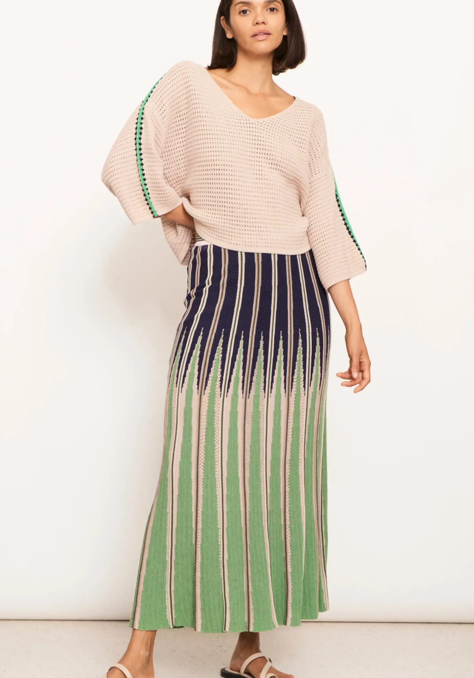 Pol Xander Crochet Tee - Pebble/Ink/Green Fashion