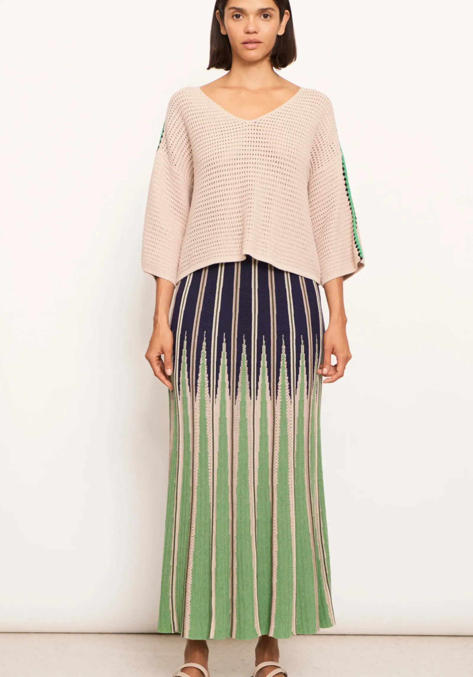 Pol Xander Crochet Tee - Pebble/Ink/Green Fashion