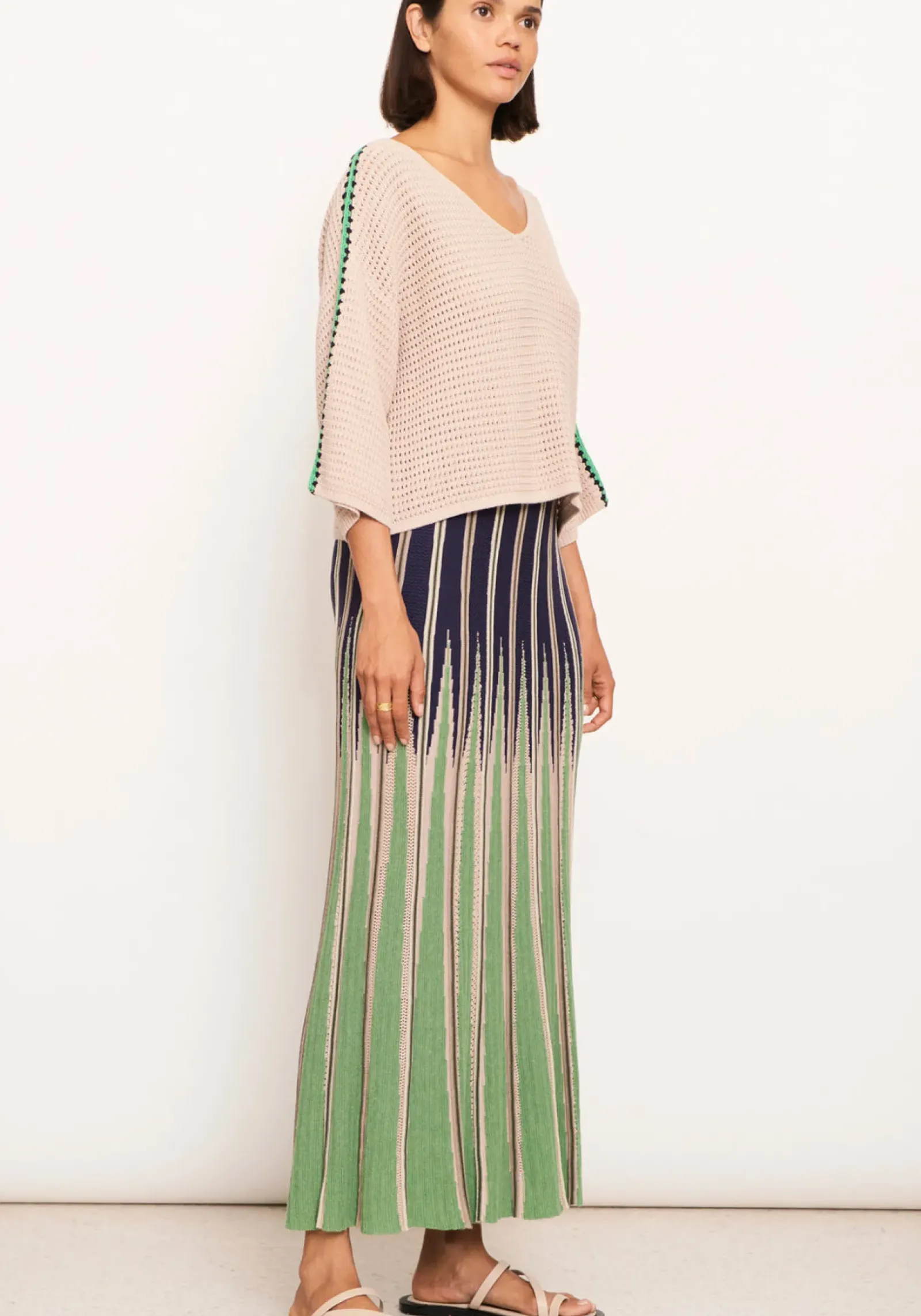 Pol Xander Crochet Tee - Pebble/Ink/Green Fashion