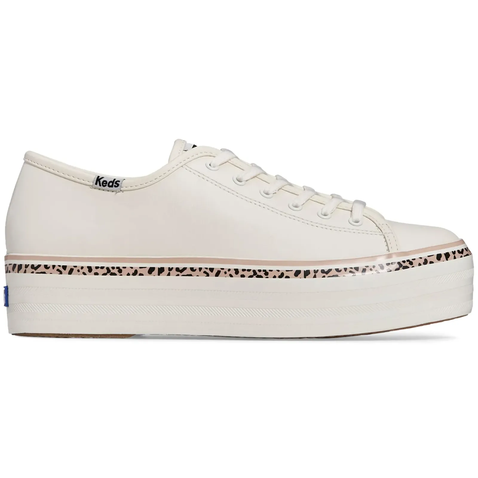 Keds Triple Up Leather Leopard Stripe - White/Tan Hot