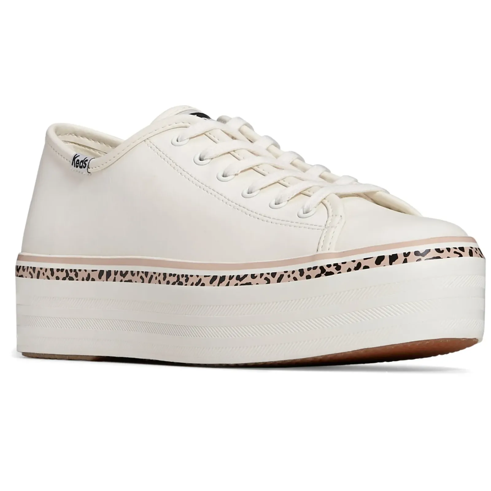 Keds Triple Up Leather Leopard Stripe - White/Tan Hot