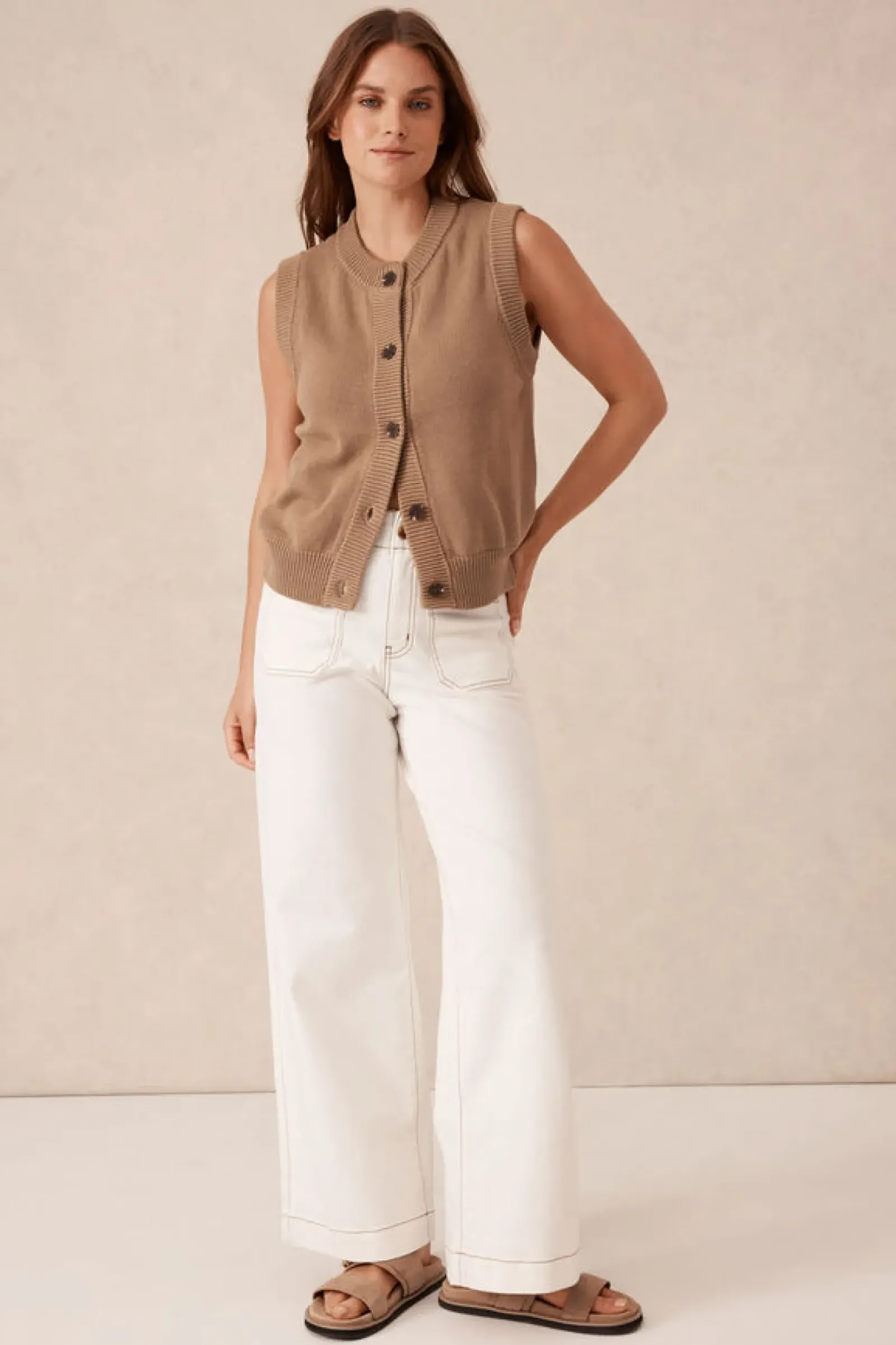 Ceres Life Wide Leg Front Pocket Jean - Fresh Ecru Hot