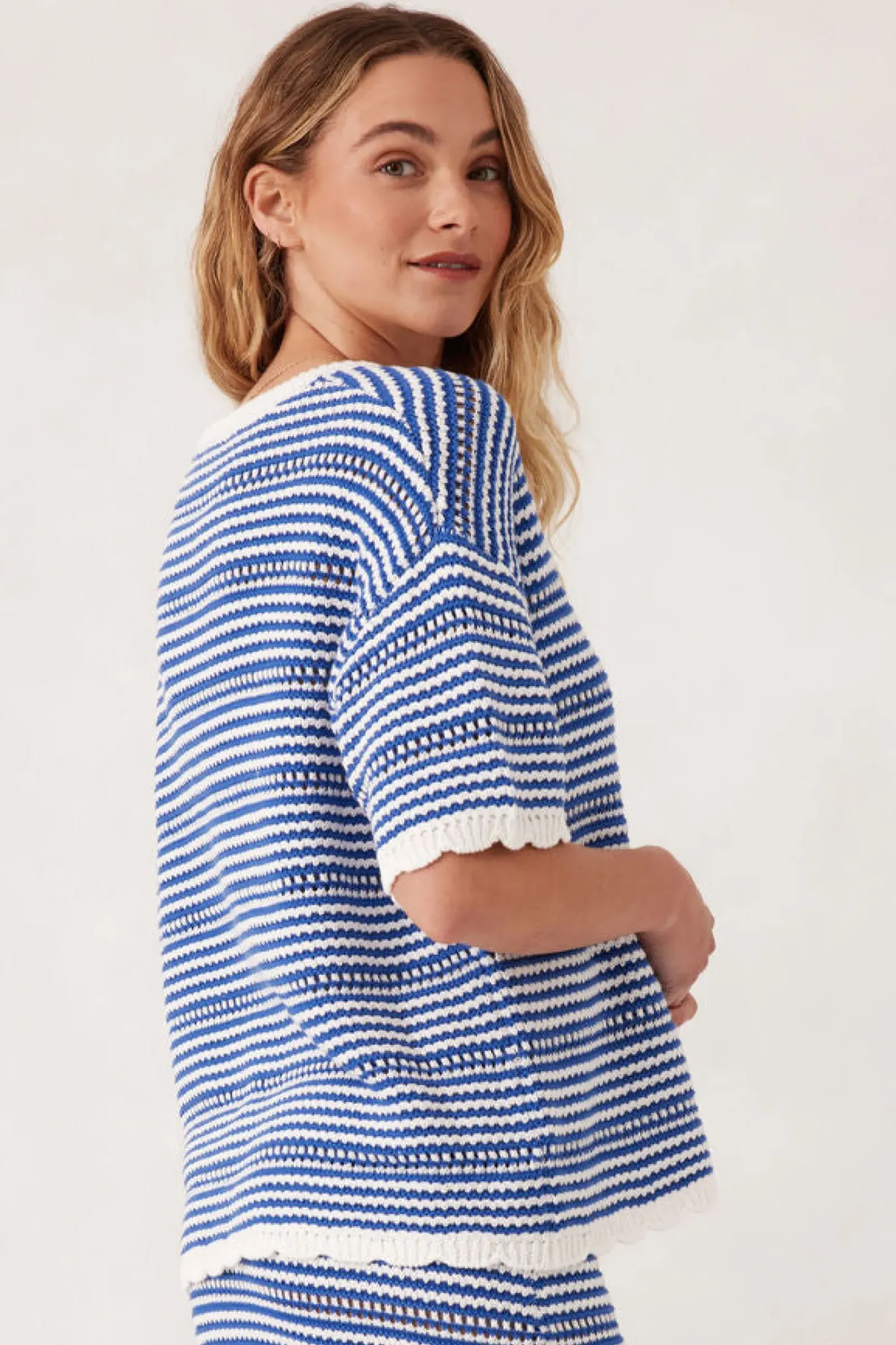 Ceres Life Textured Boxy Knit Tee - Summer Blue Stripe Sale