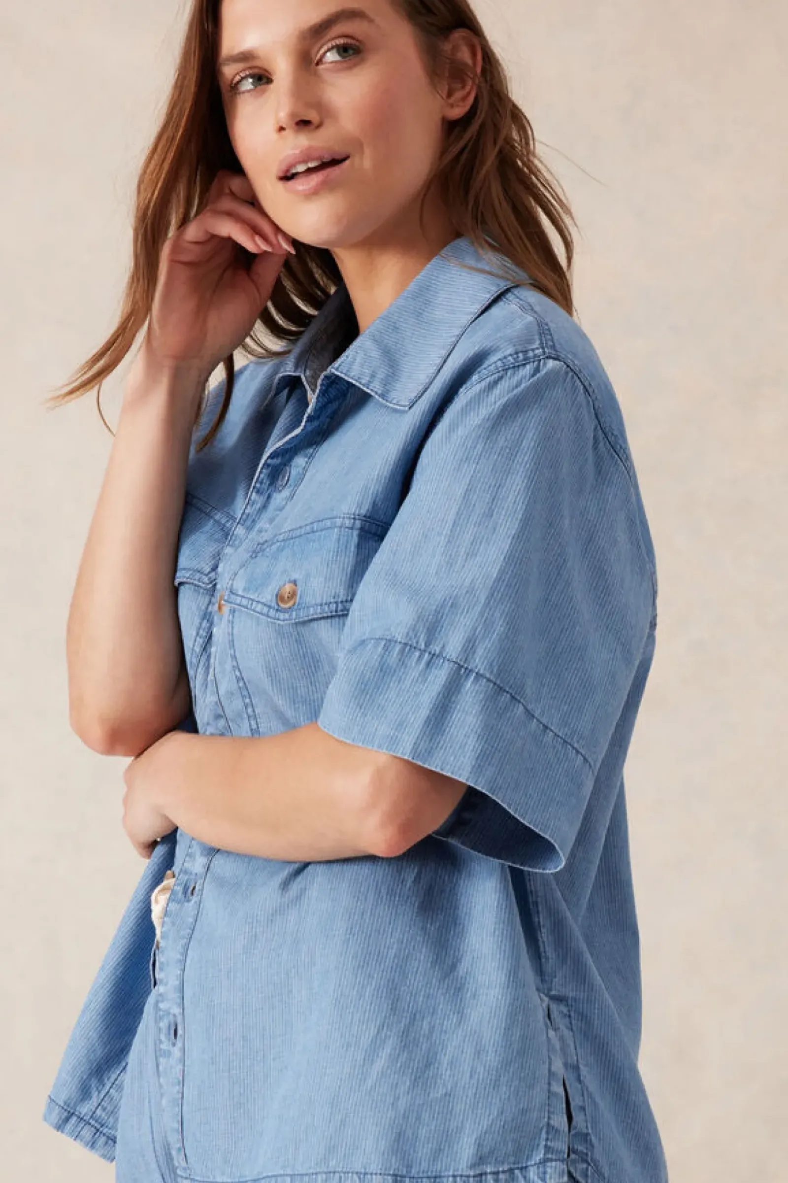 Ceres Life Relaxed Short Sleeve Shirt - Vintage Blue Pinstripe Hot