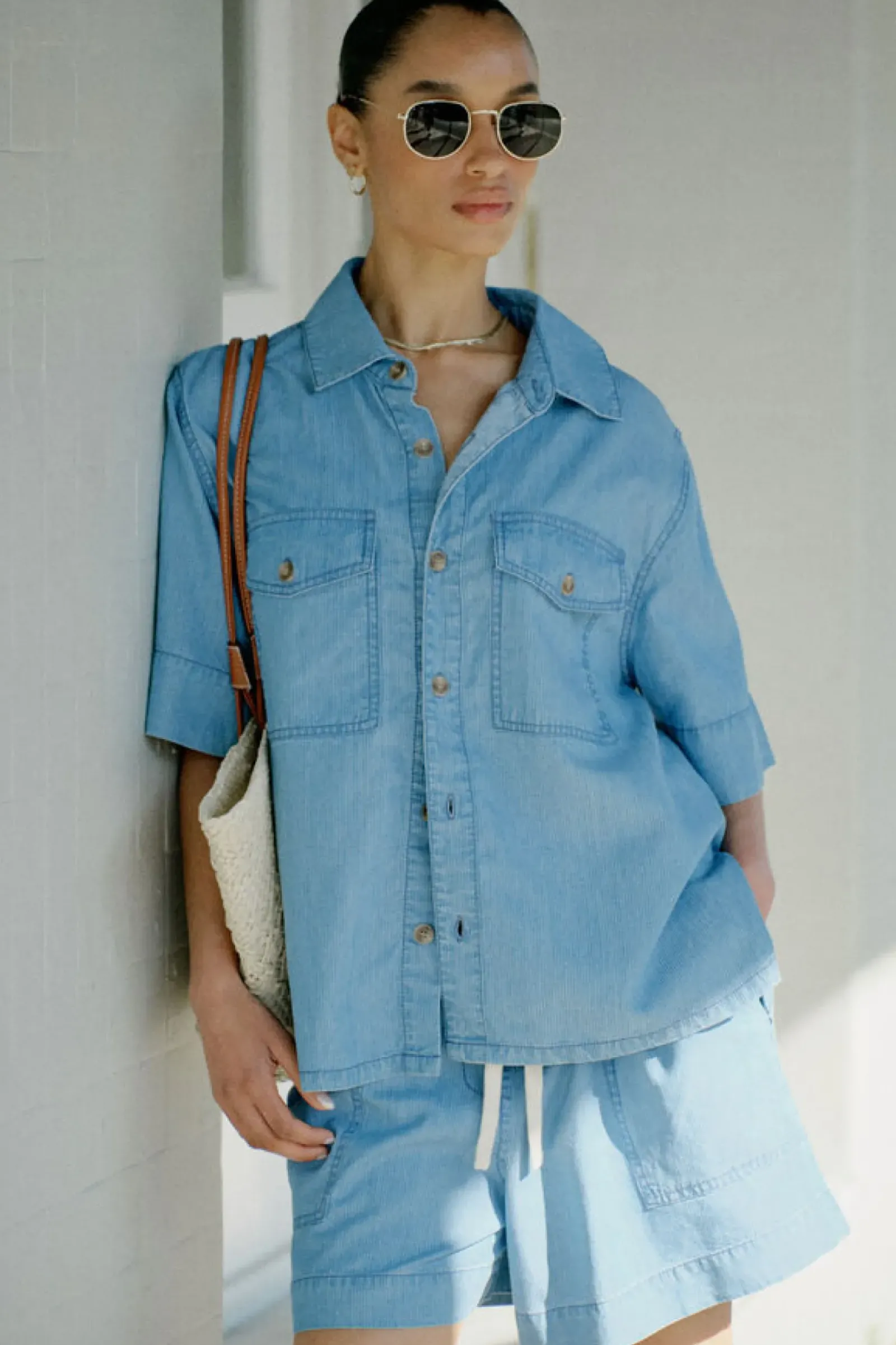 Ceres Life Relaxed Short Sleeve Shirt - Vintage Blue Pinstripe Hot