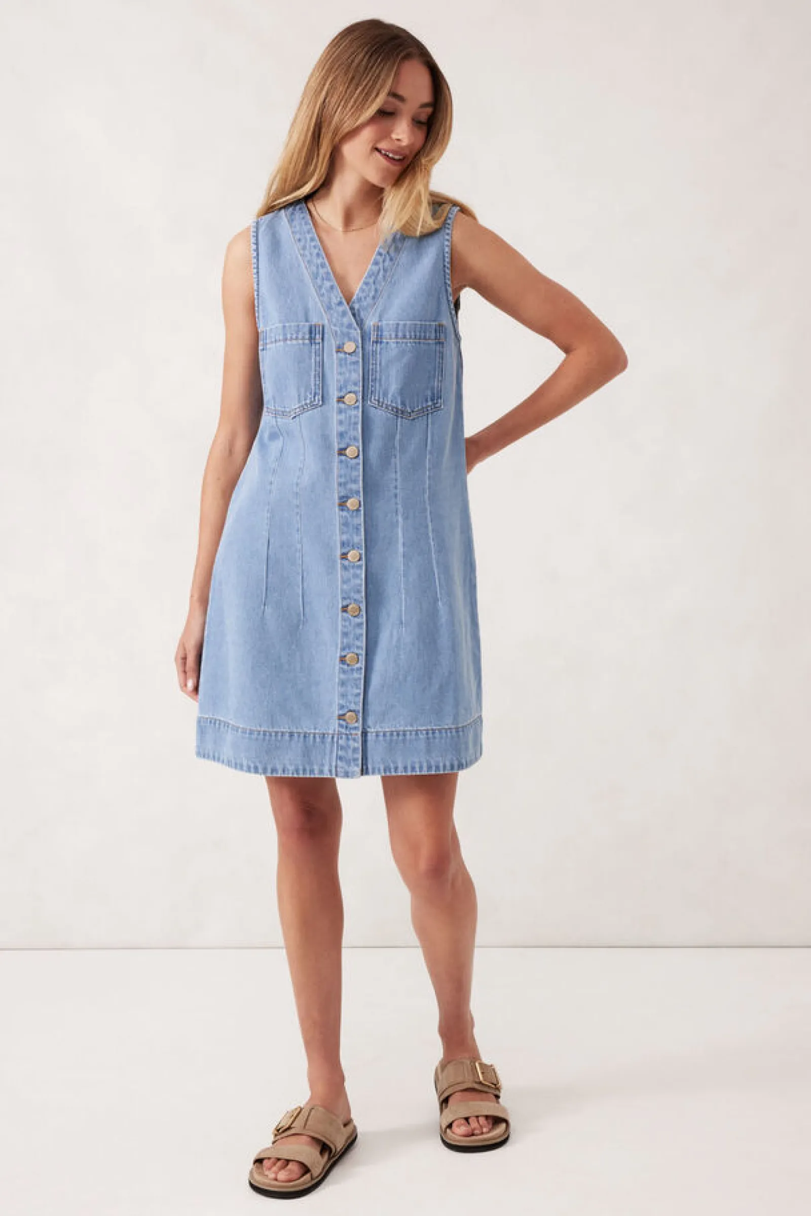 Ceres Life Seamed Mini Shift Dress - Vintage Blue Hot