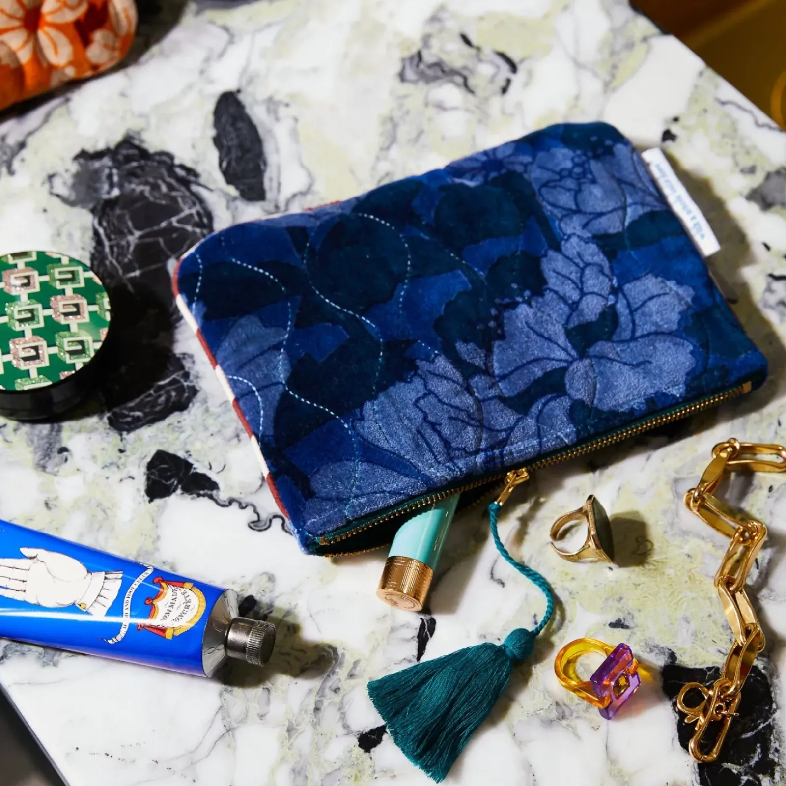 Sage & Clare Sage & Clare Bernanda Velvet Pouch - Lapis Fashion