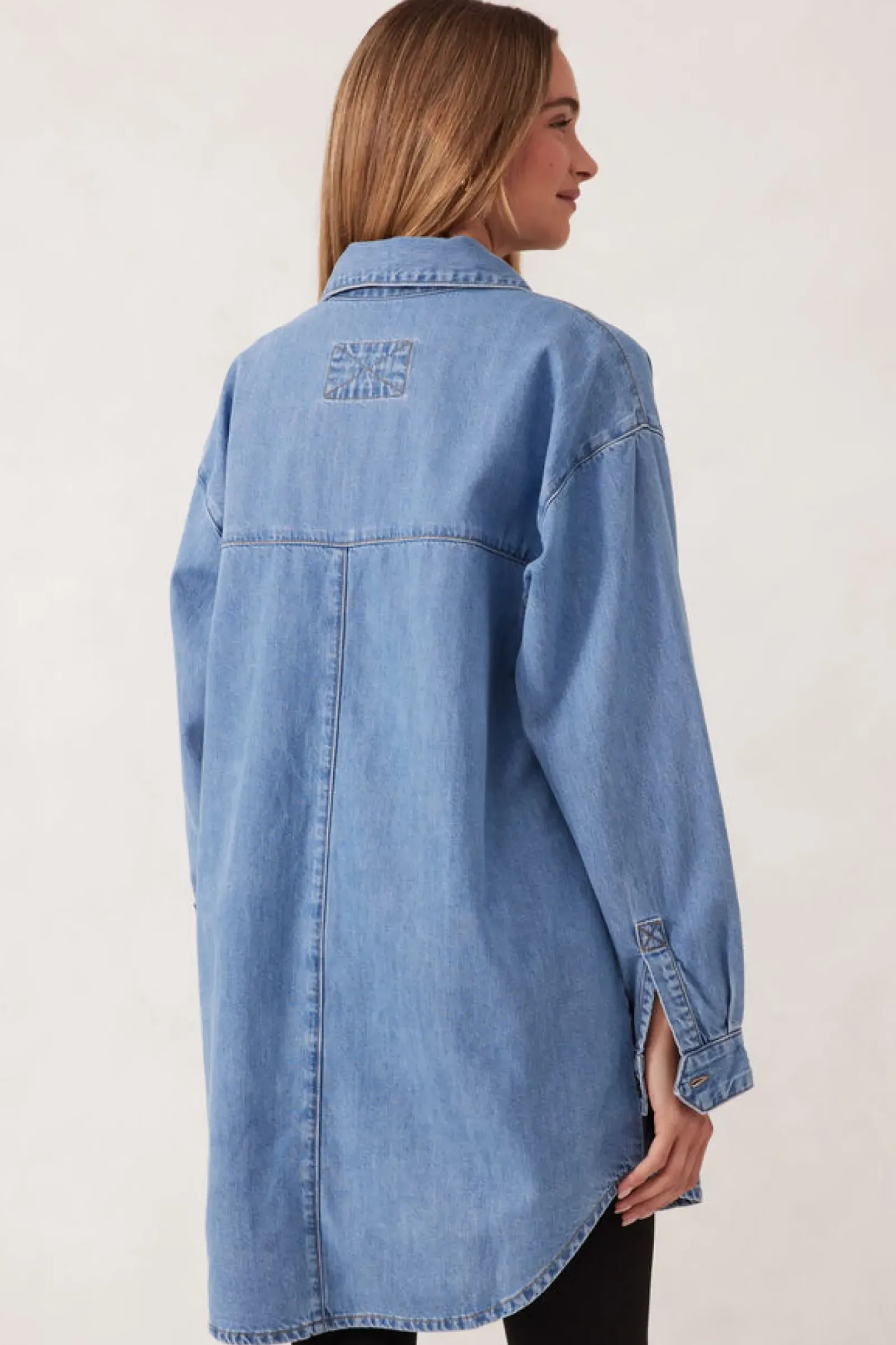 Ceres Life Longline Panelled Denim Shirt - Mid Vintage Blue Hot