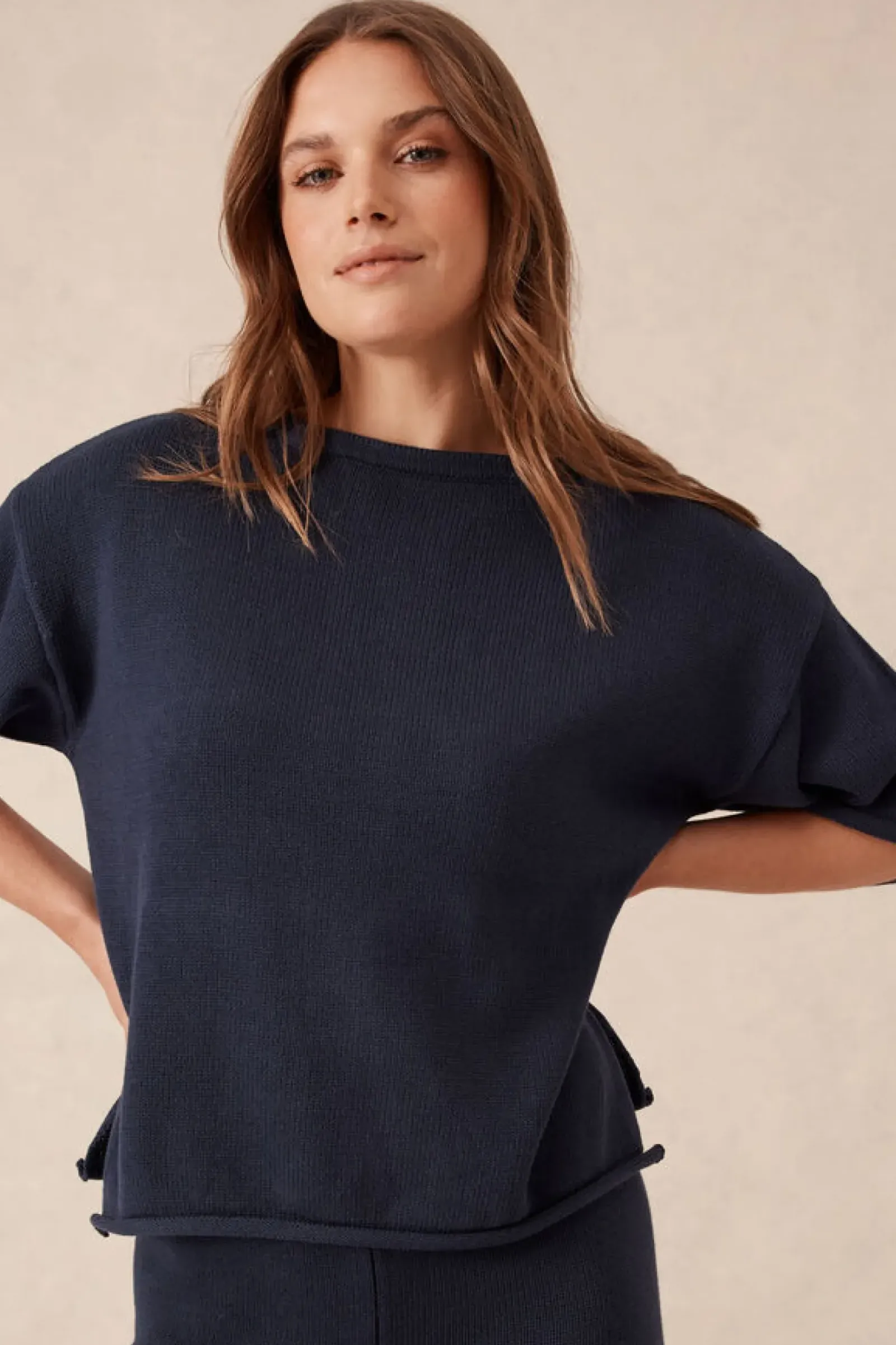 Ceres Life Boxy Knit Tee- Navy New