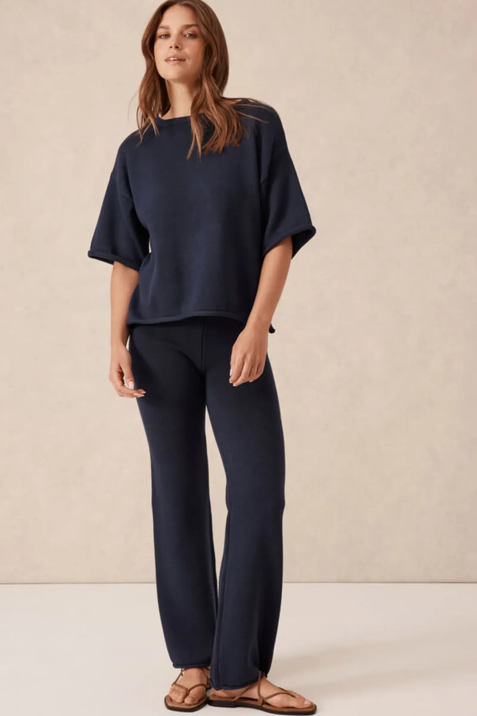 Ceres Life Boxy Knit Tee- Navy New