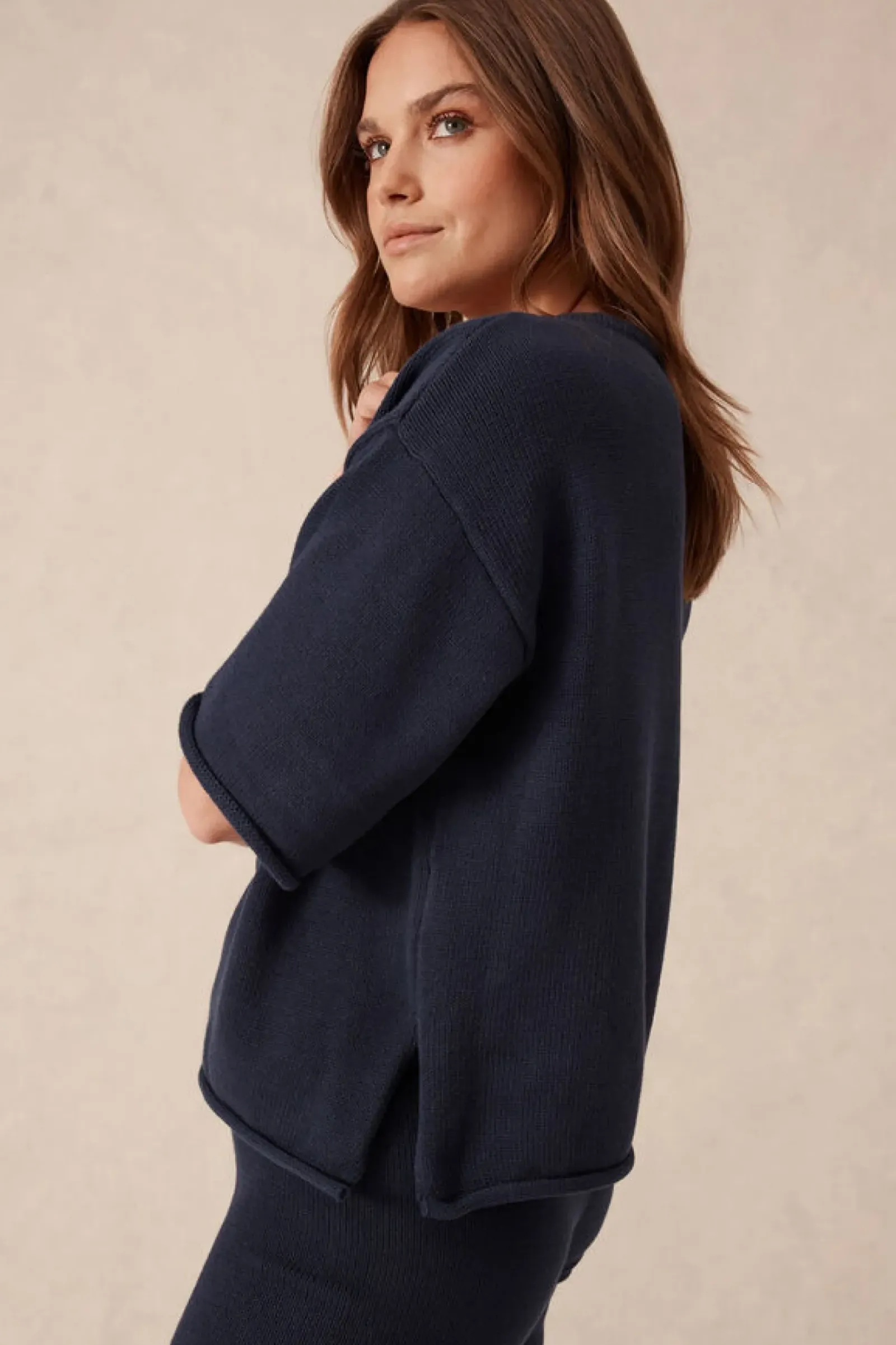 Ceres Life Boxy Knit Tee- Navy New