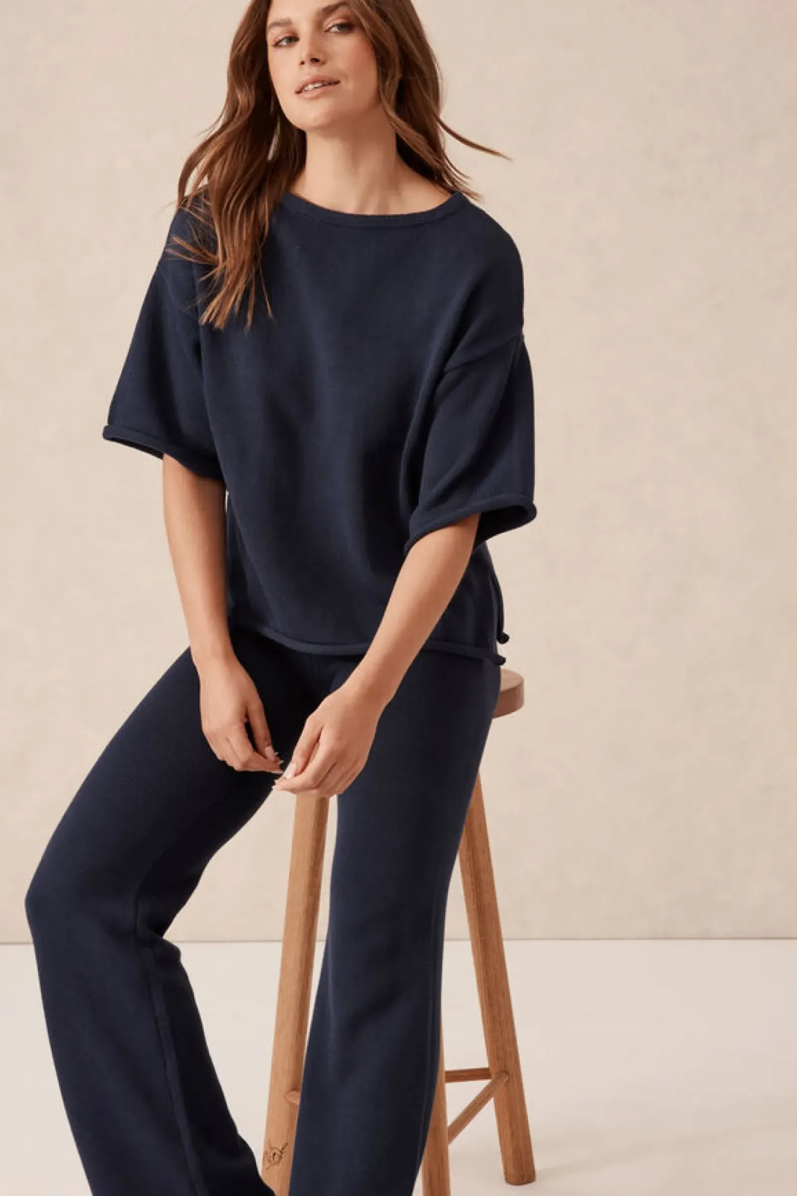 Ceres Life Boxy Knit Tee- Navy New