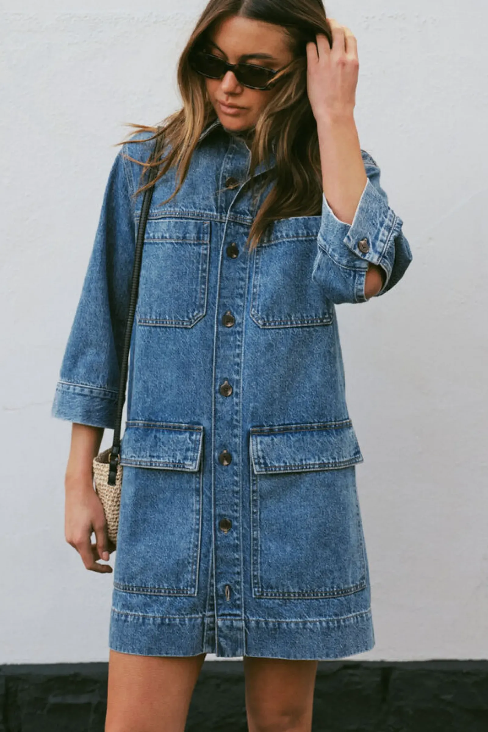 Ceres Life Half Sleeve Boxy Shirt Dress - Fresh Indigo Denim Outlet