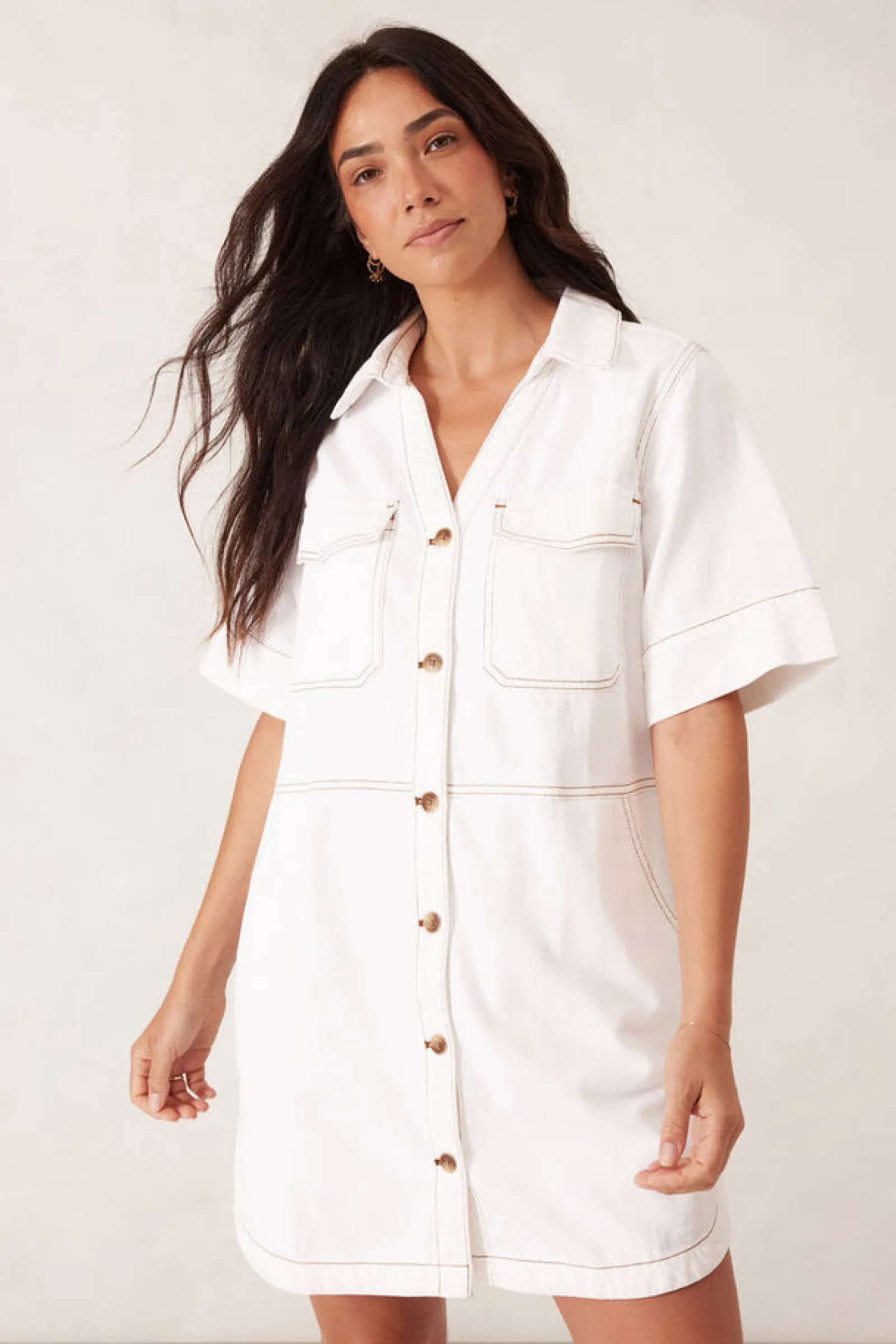 Ceres Life Side Pocket Boxy Dress - Fresh Ecru Sale